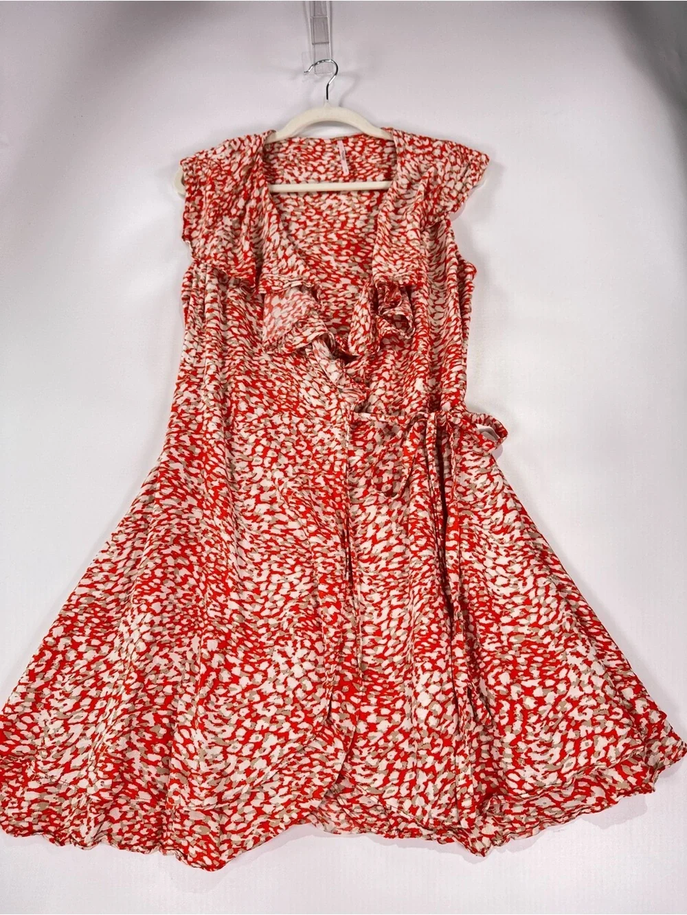 Free People French Quarter Wrap Dress Ruffle Abstract Print Red L